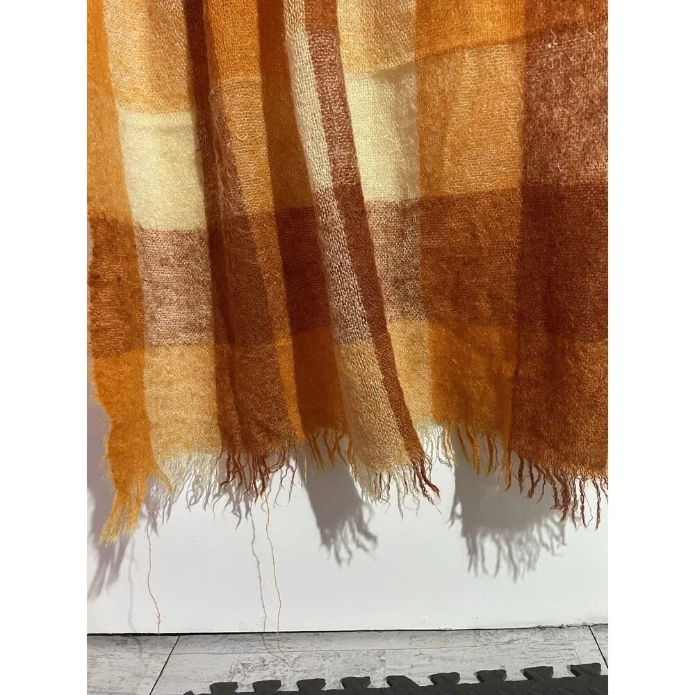 Glen Cree 100% Mohair Lap Throw Blanket Scotland Orange Yellow Plaid  78x53 READ